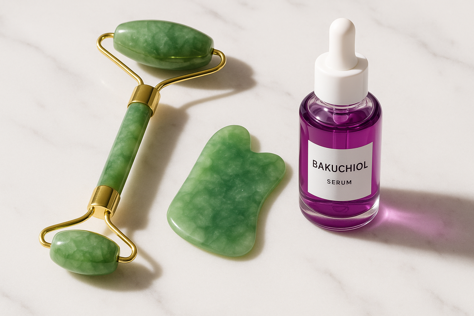 make a jade roller with a jade gua sha and make the Bakuchiol serum purple